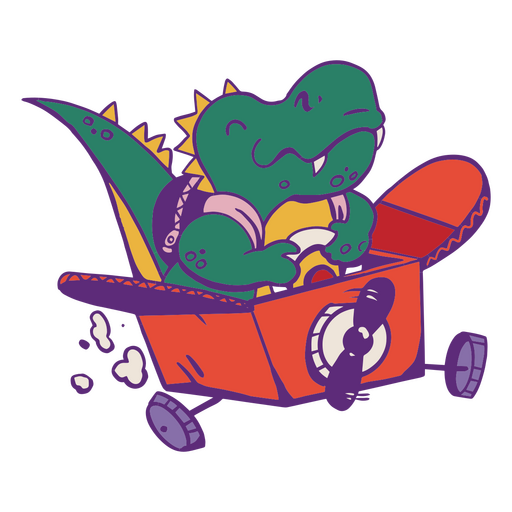 Green dinosaur is riding in a square plane PNG Design