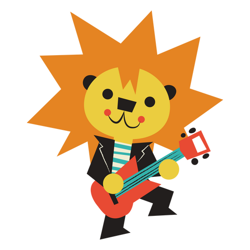 León de dibujos animados tocando una guitarra Diseño PNG