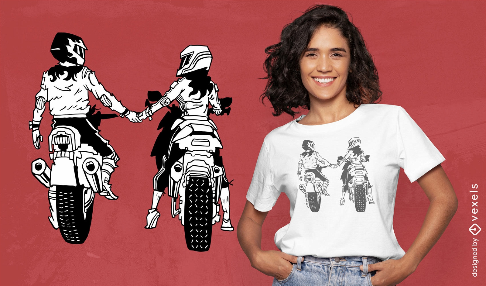Diseño de camiseta de pareja de motos cogidos de la mano