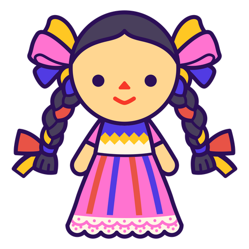 Mexican girl in a colorful pink dress PNG Design