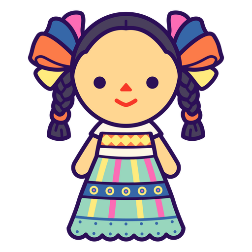 Chica mexicana con un vestido colorido y trenzas. Diseño PNG