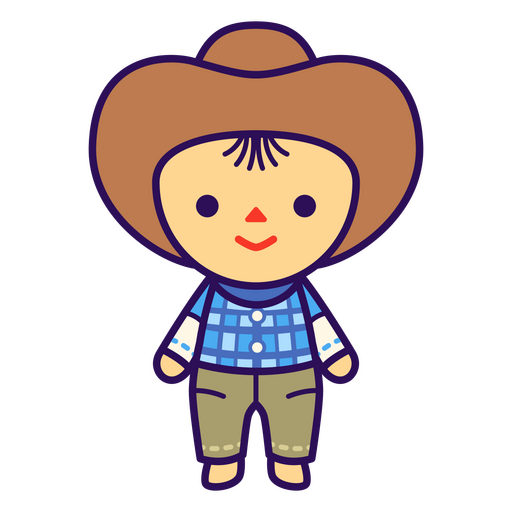 Cartoon cowboy wearing a plaid shirt and cowboy hat PNG Design