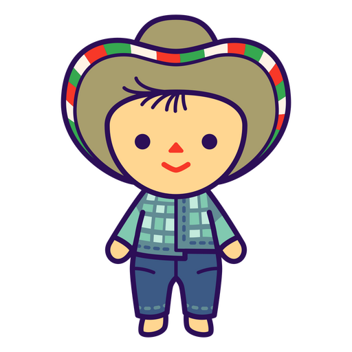 Cartoon mexican boy wearing a hat and jeans PNG Design