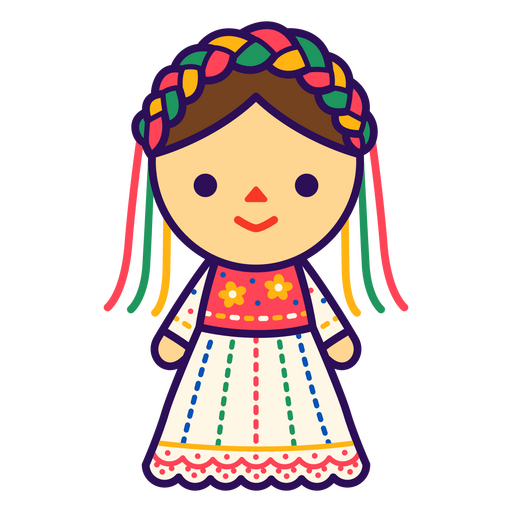 Chica de dibujos animados con un vestido tradicional Diseño PNG