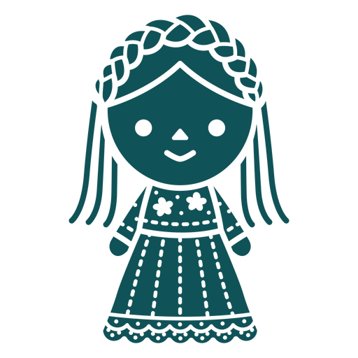 Chica con cabello trenzado con un vestido azul Diseño PNG