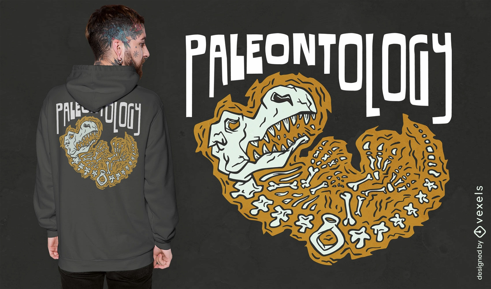 Design de camiseta de esqueleto e ossos de dinossauro
