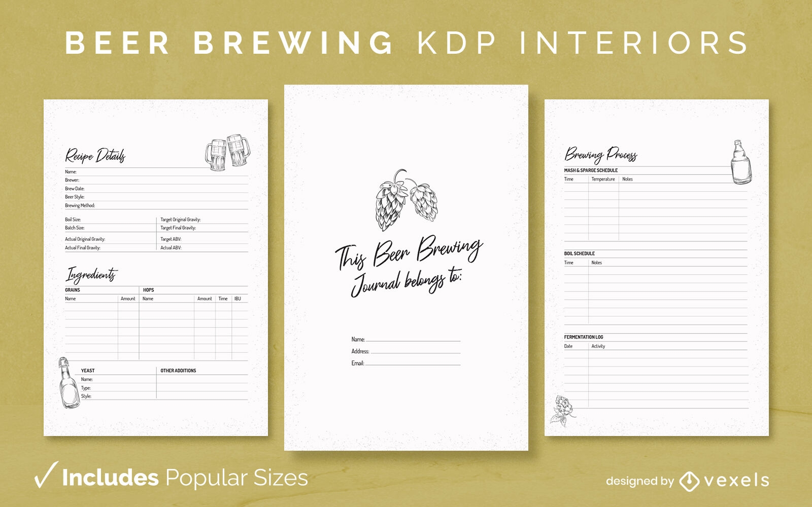 Beer brewing hand drawn journal Design Template KDP