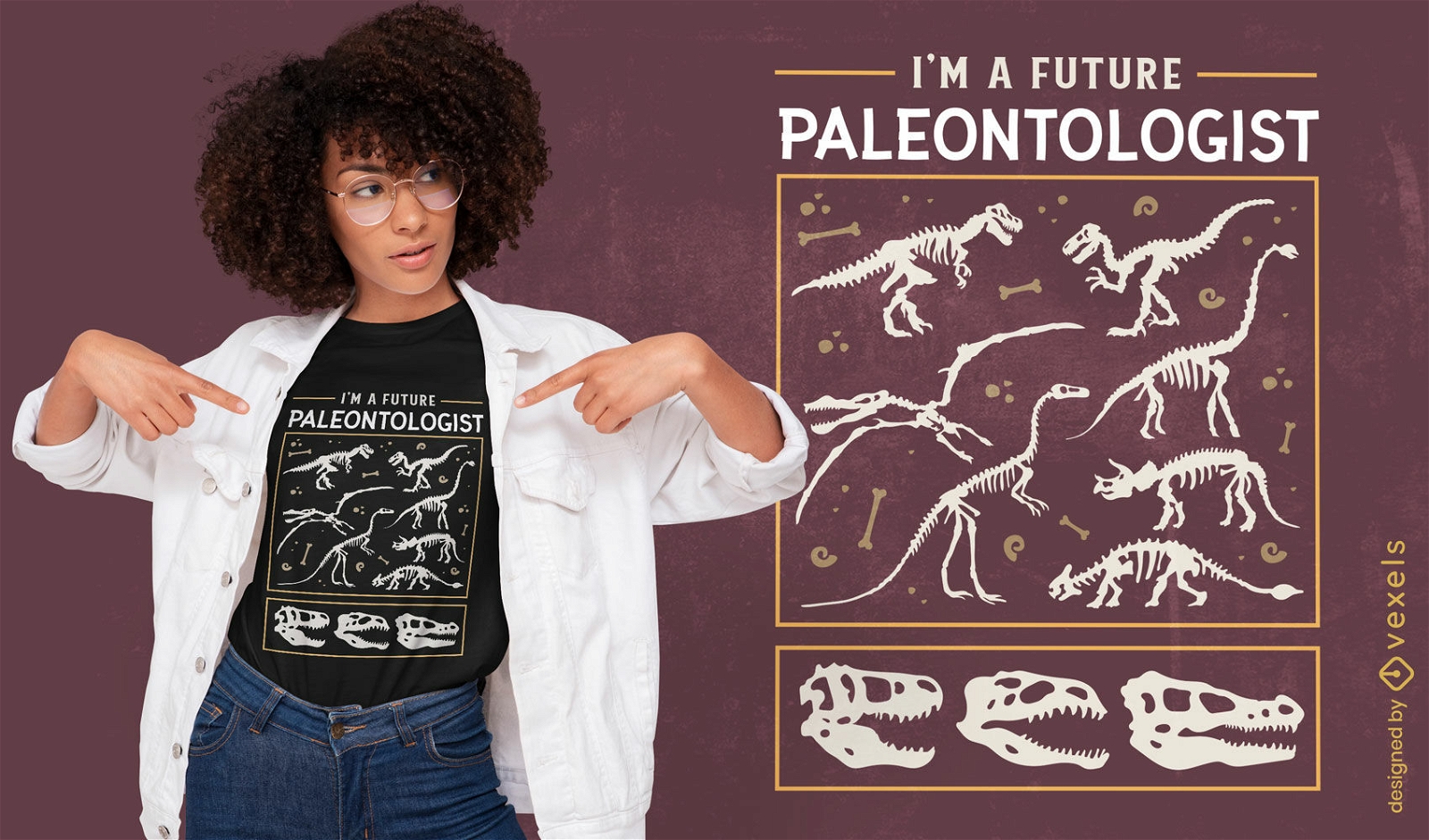 Design de camiseta de esqueletos de animais de dinossauro