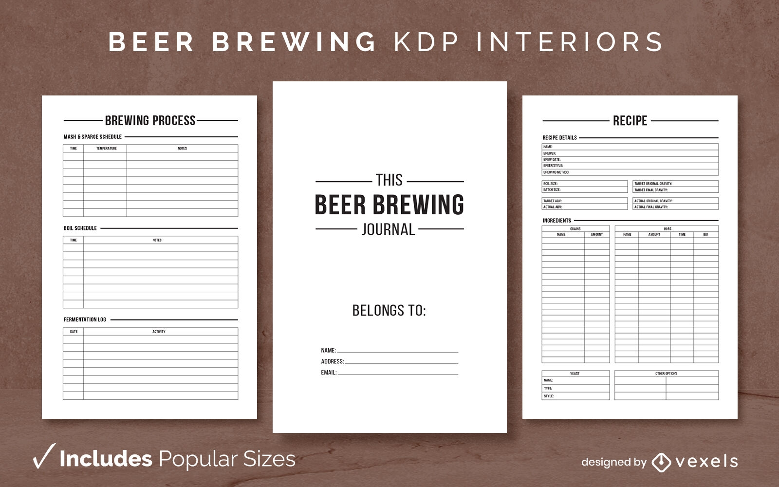 Simple beer brewing journal design template KDP