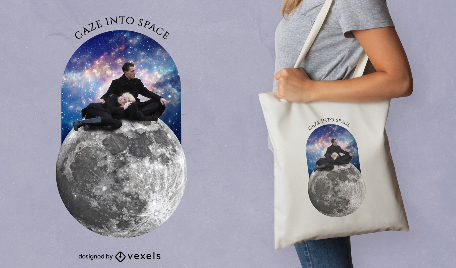 Couple on the moon tote bag design