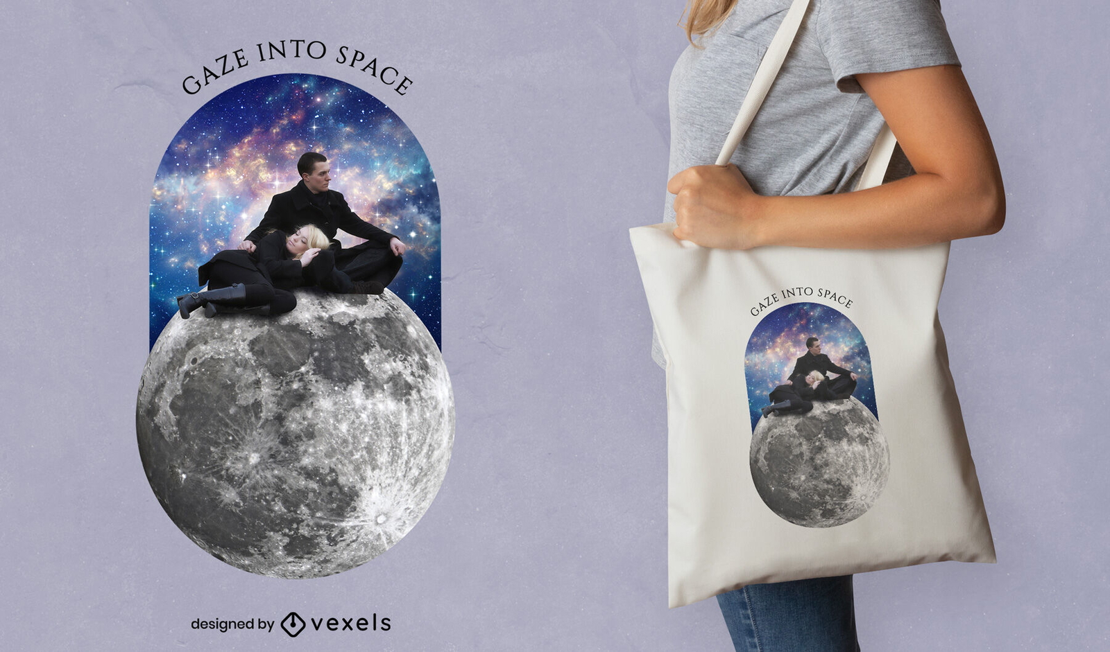 Diseño de bolsa de asas de pareja en la luna