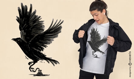 Design de camiseta de pássaro de corvo de tinta