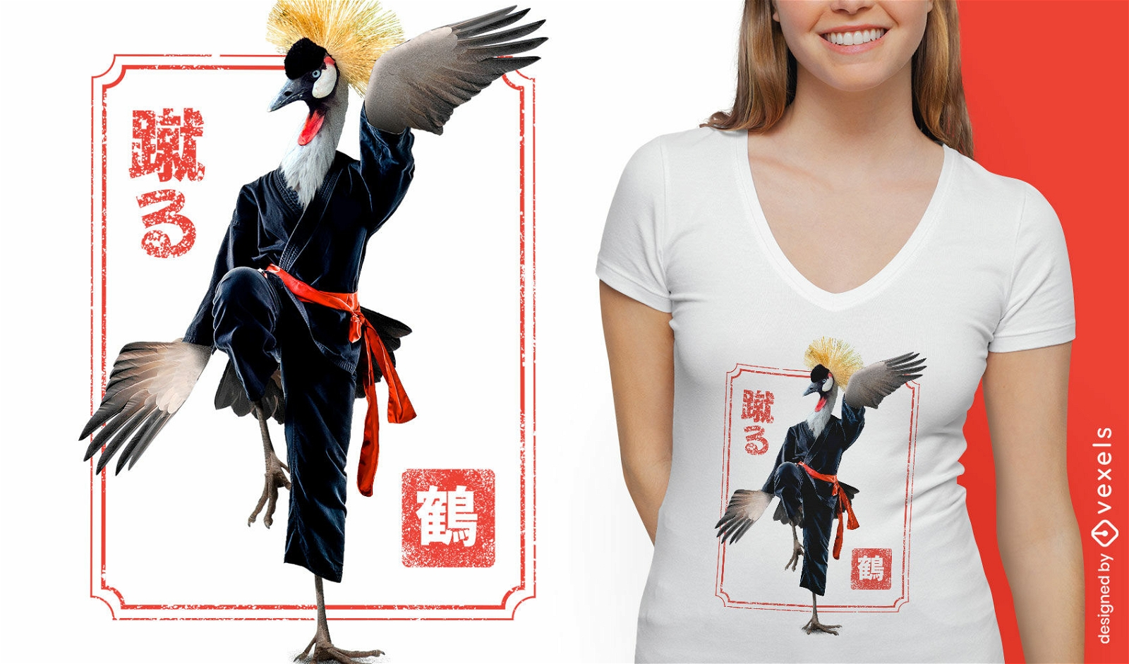 Animal de pássaro fazendo design de camiseta de artes marciais