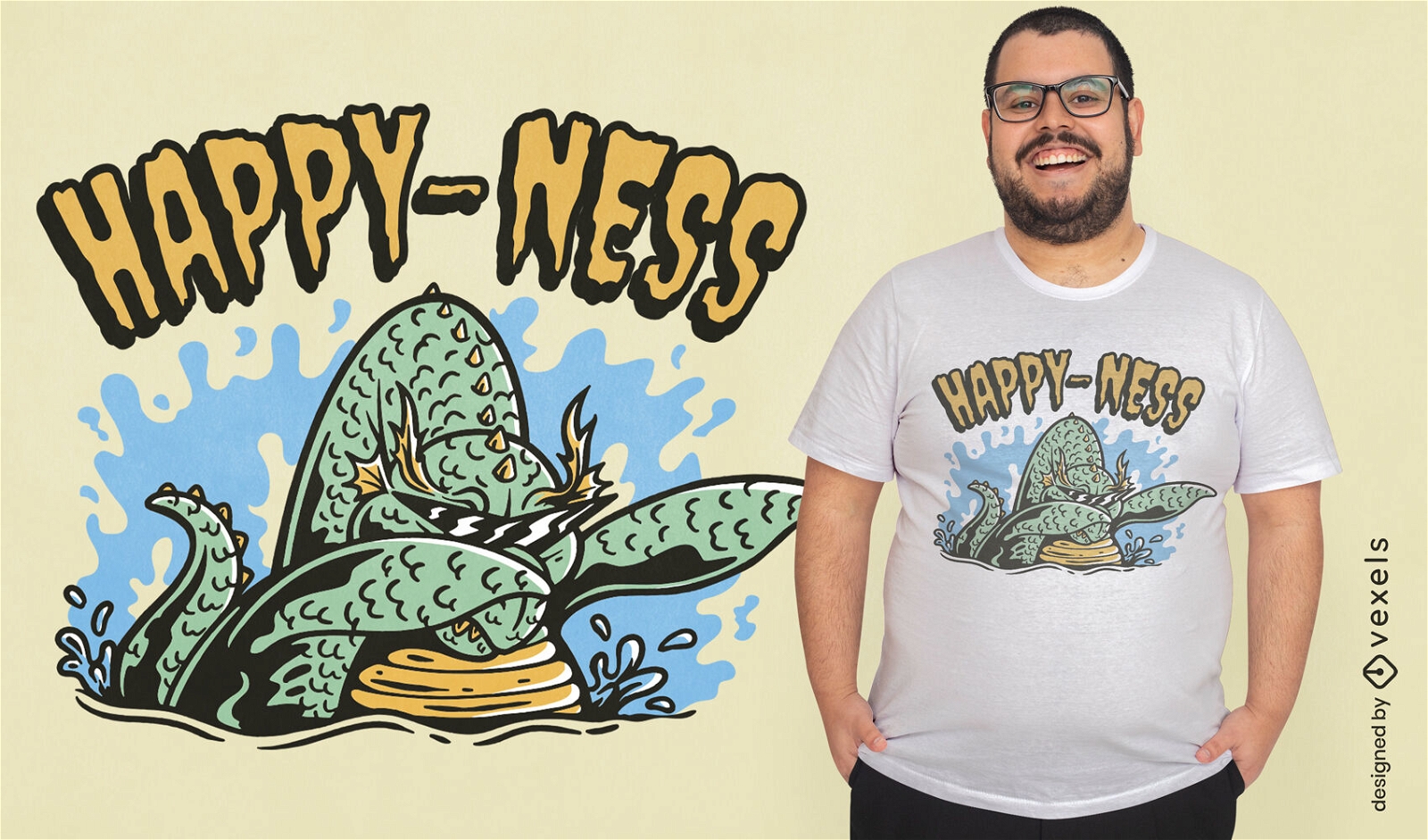 Monstro de Loch Ness esfregando design de camiseta engra?ada