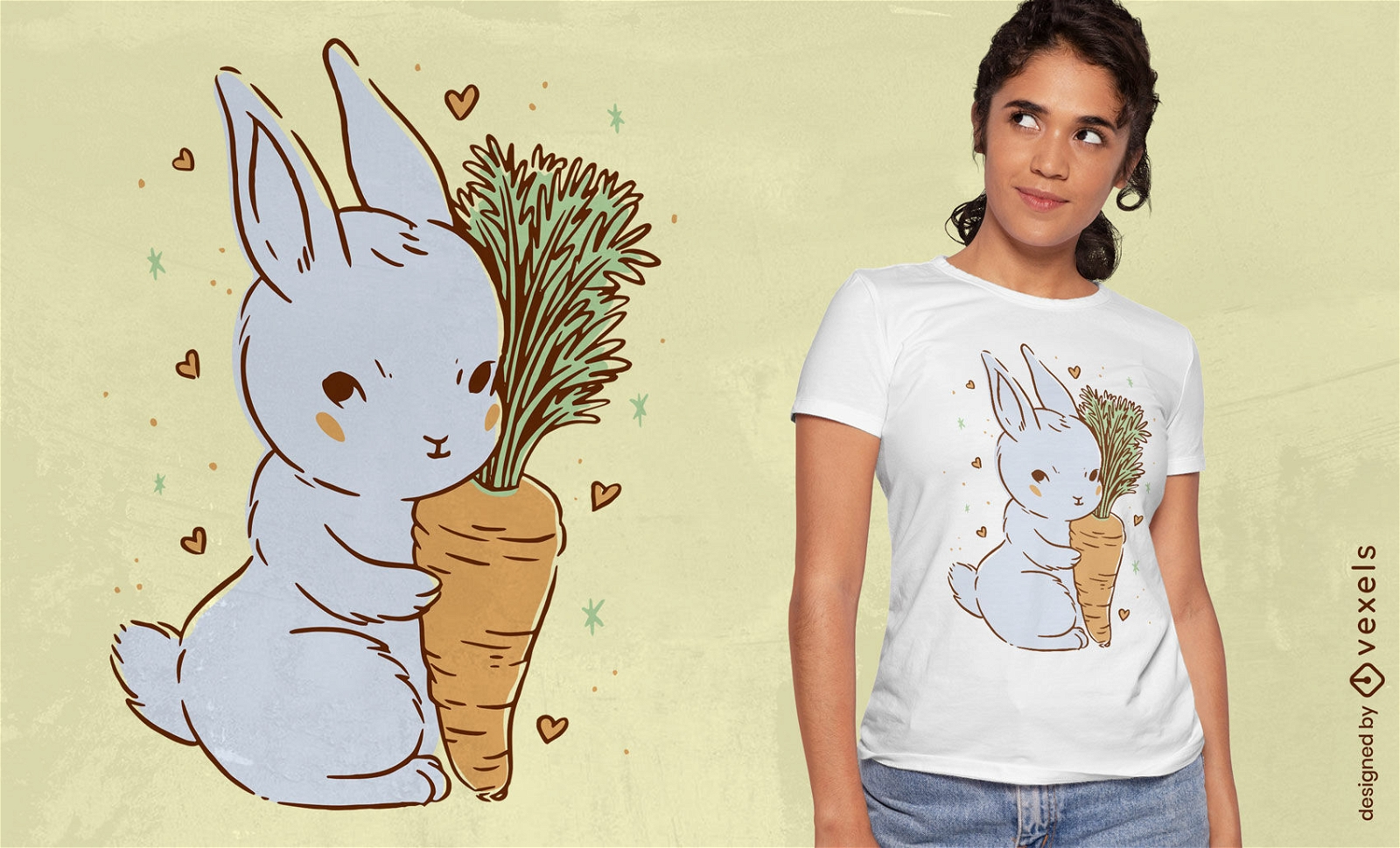 Lindo conejito abrazando diseño de camiseta de zanahoria.