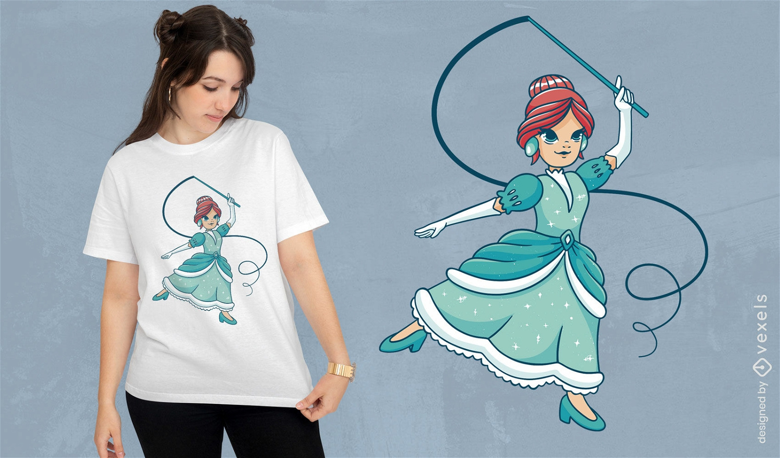 Design de camiseta de desenho animado de princesa dan?ando