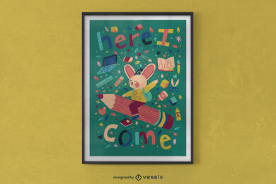 Kaninchen mit Schulbedarf-Plakatdesign