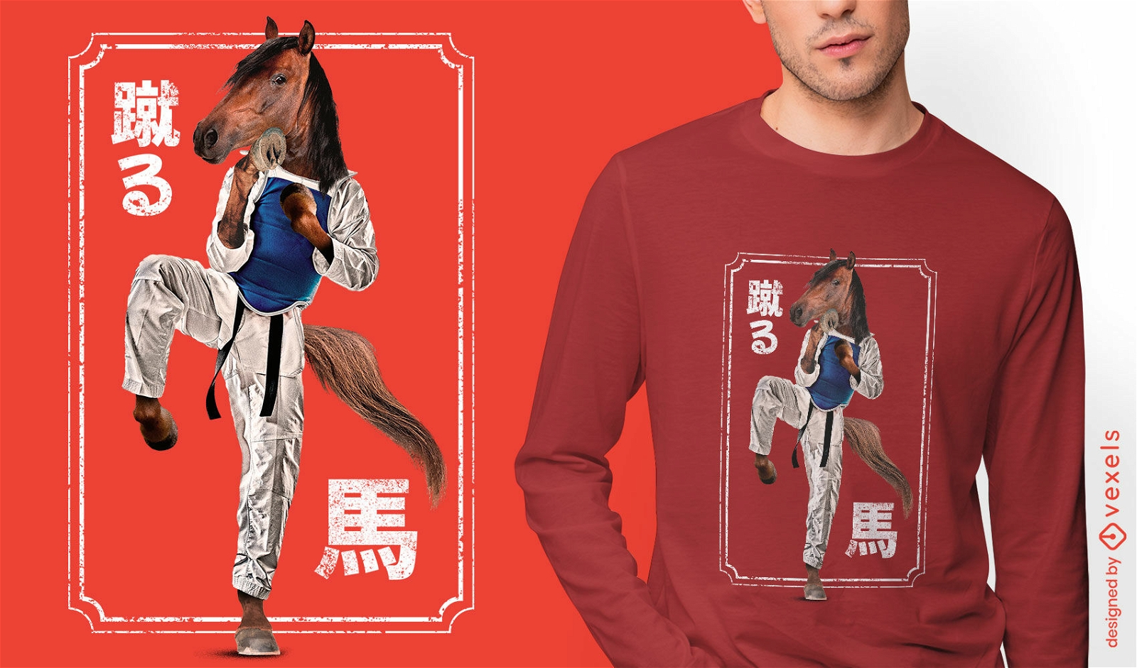 Animal de cavalo fazendo design de camiseta de artes marciais