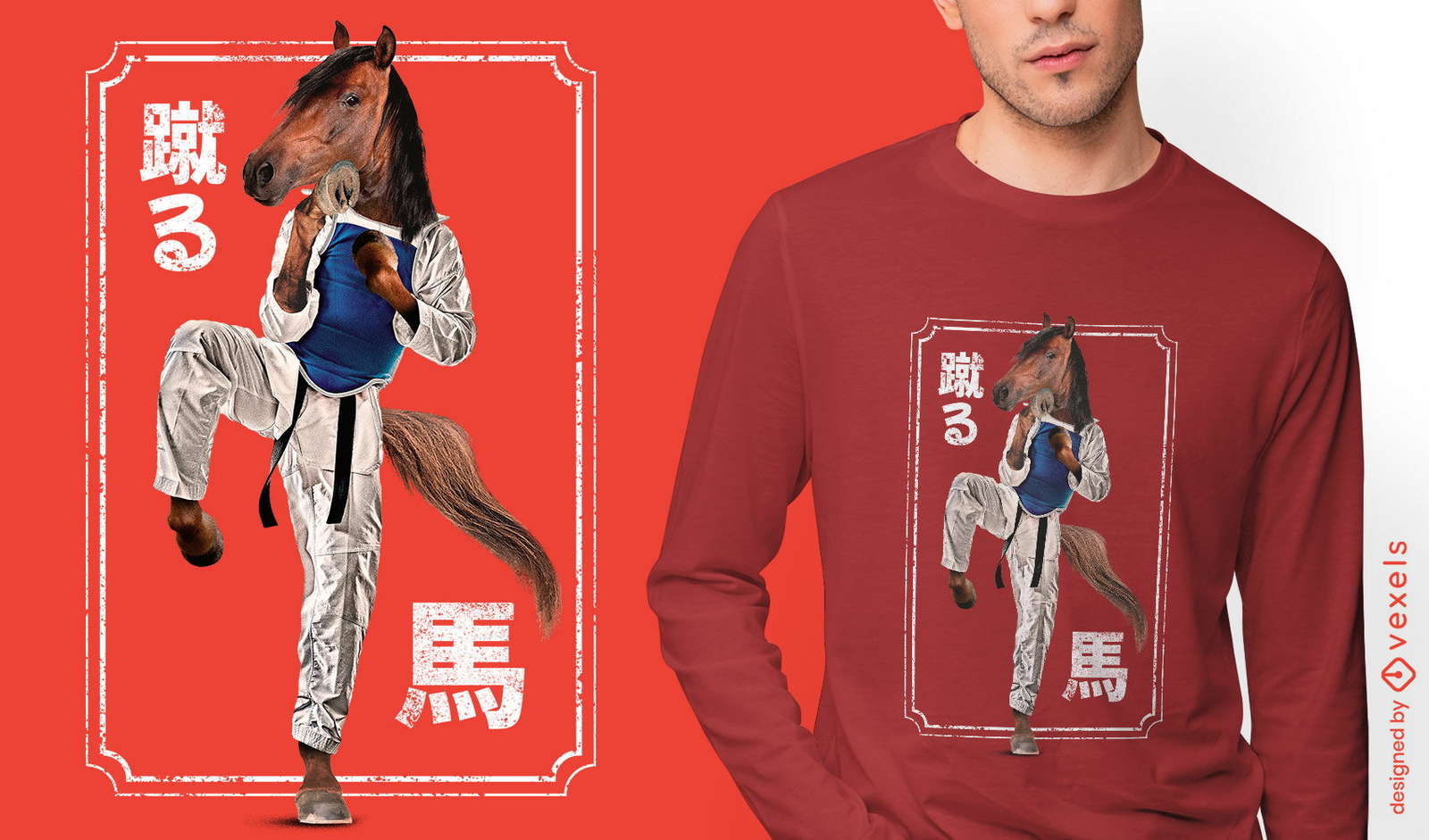 Caballo animal haciendo diseño de camiseta de artes marciales.