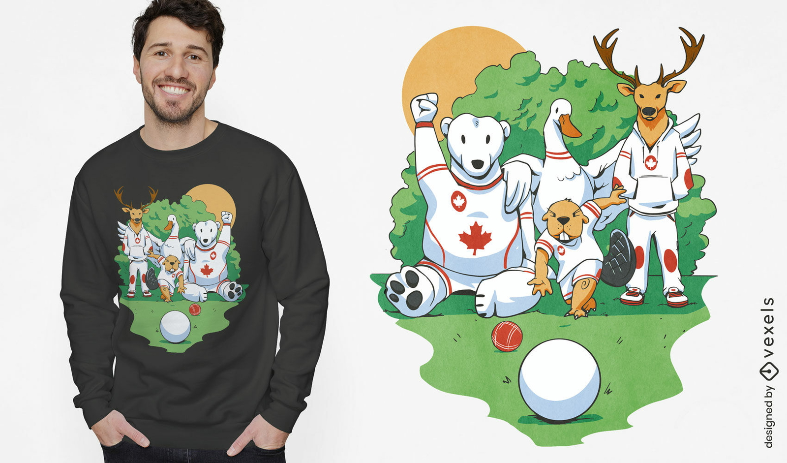 Diseño de camiseta de animales jugando a la pelota en la hierba