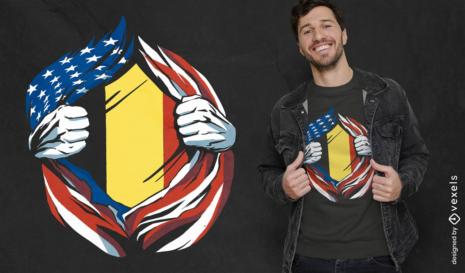 Diseño de camiseta con bandera de Estados Unidos y Bélgica.