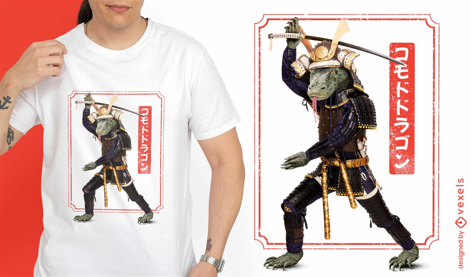 Diseño de camiseta de artes marciales de animales de dragón de Komodo