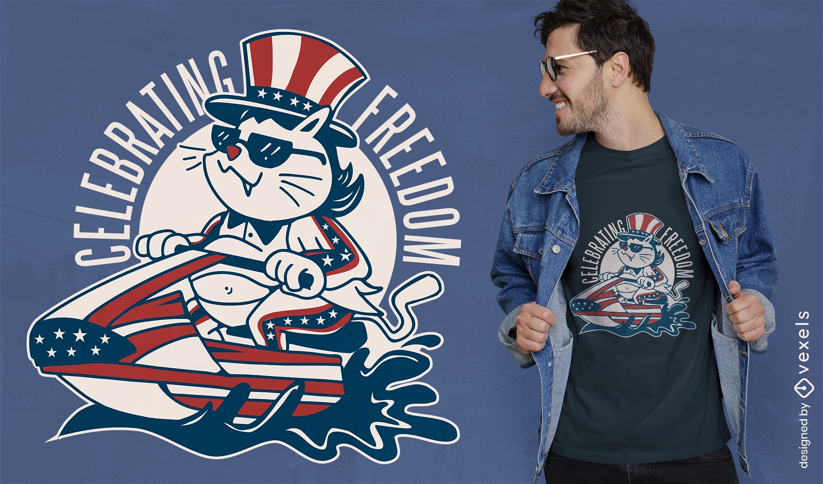Cat in fourth of july t-shirt design