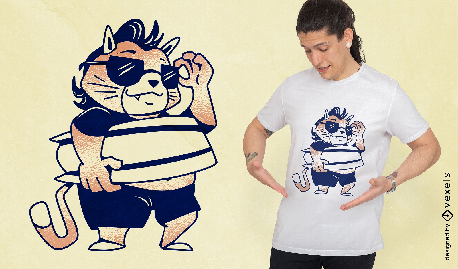 Diseño de camiseta de animal de dibujos animados de gato divertido