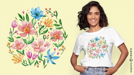 Diseño de camiseta de círculo de flores silvestres.
