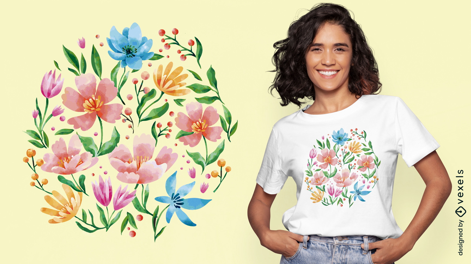 Design de camiseta de c?rculo de flores silvestres