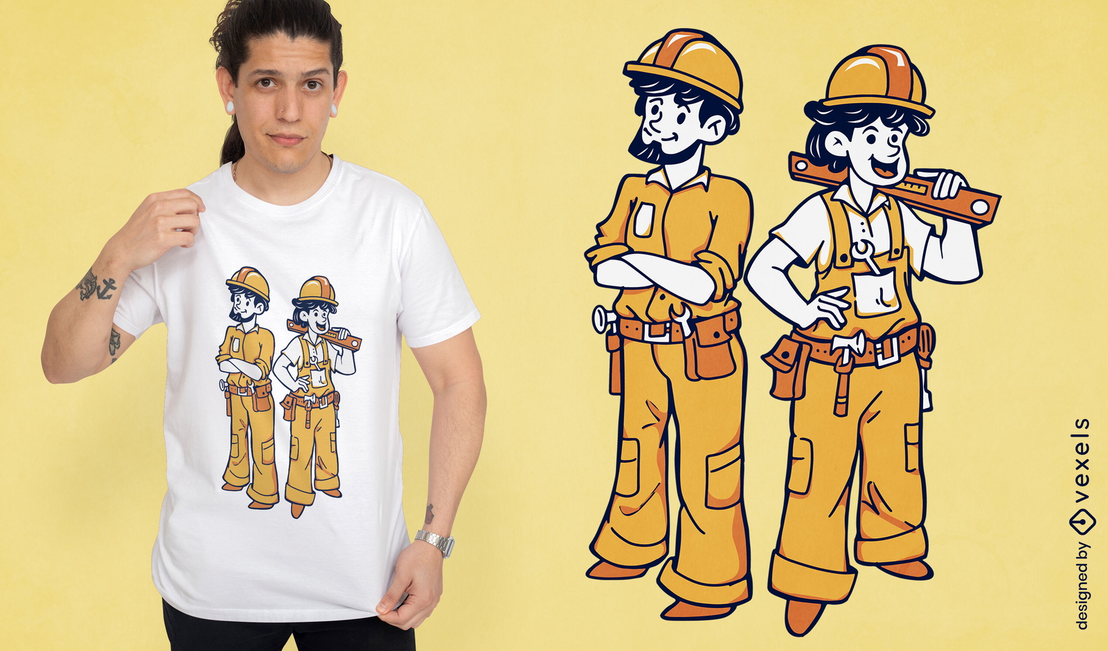 Design de camiseta de trabalhadores da construção