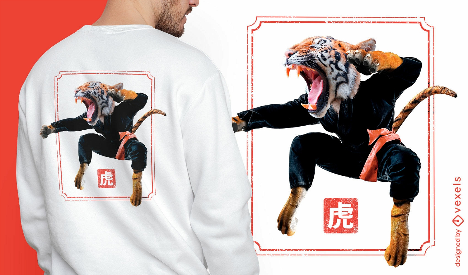 Diseño de camiseta de artes marciales de animales tigre.
