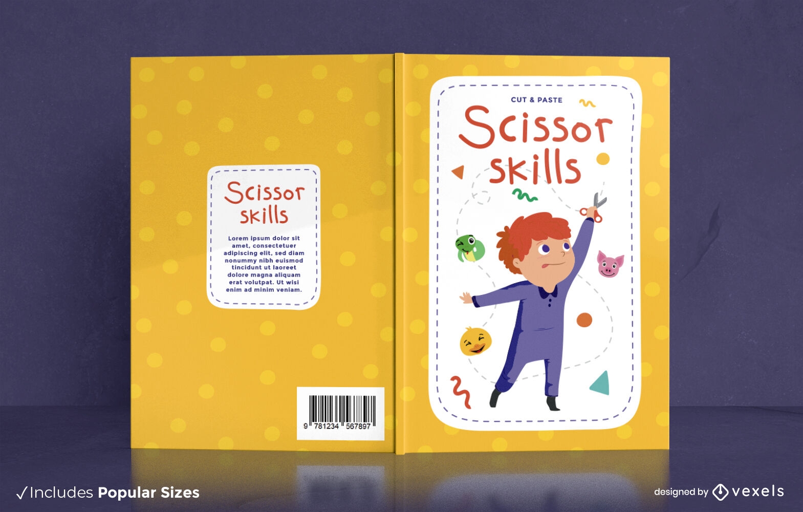 Diseño de portada de libro de niño con tijeras