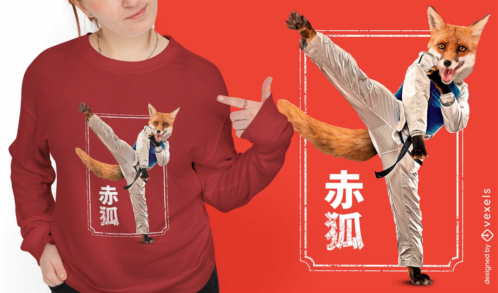 Design de camiseta de artes marciais de animais de raposa