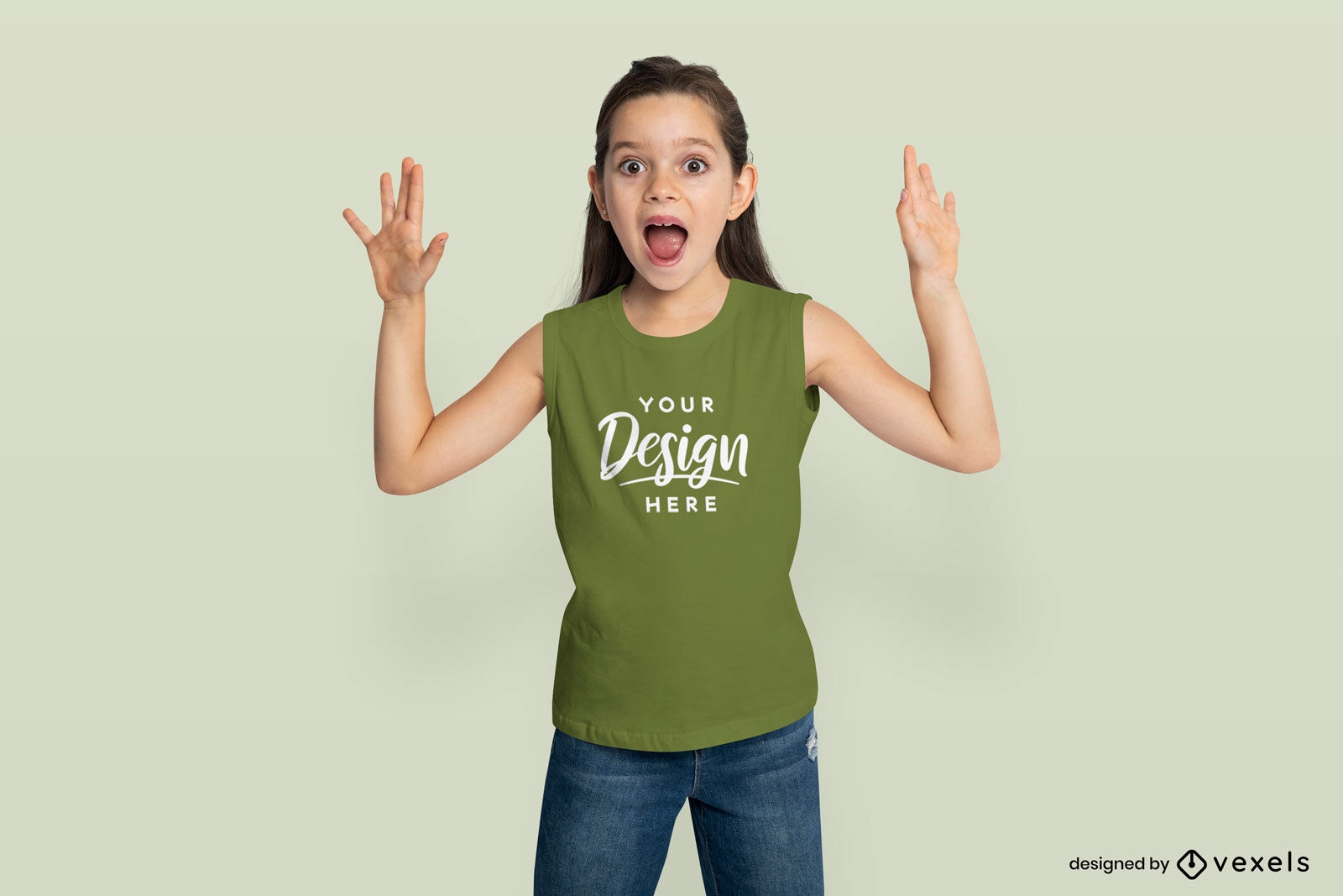 Menina animada na maquete de camiseta regata