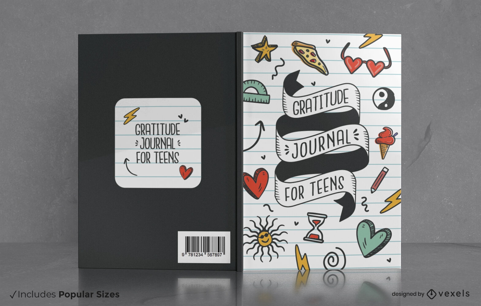Gratitude journal with doodles book cover design