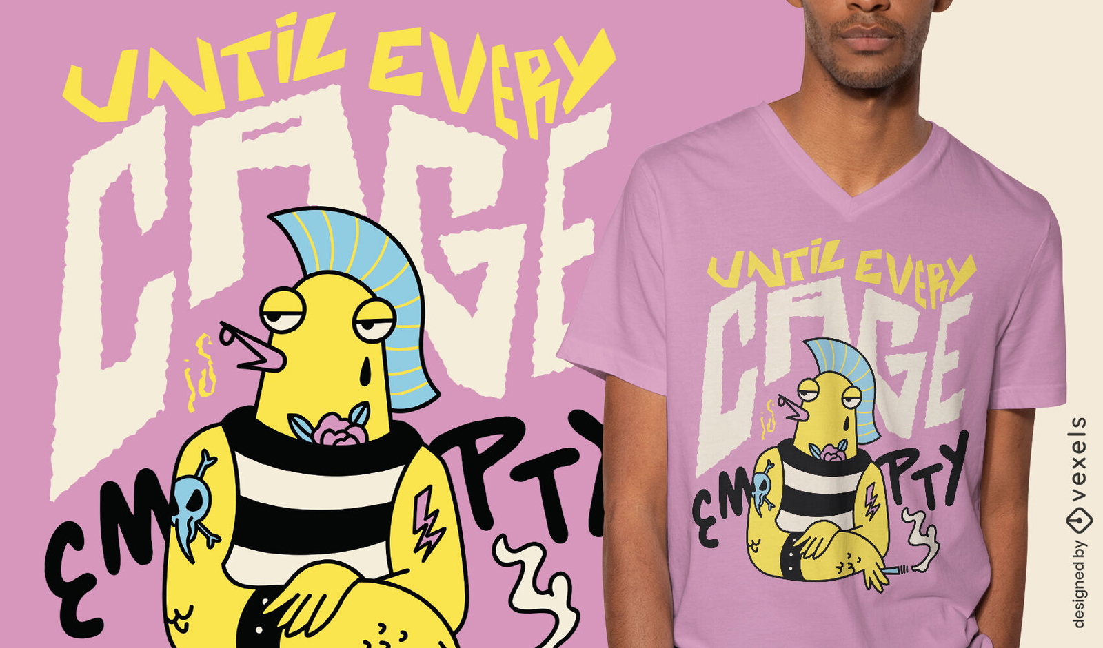 Animal pássaro punk com design de t-shirt de tatuagens