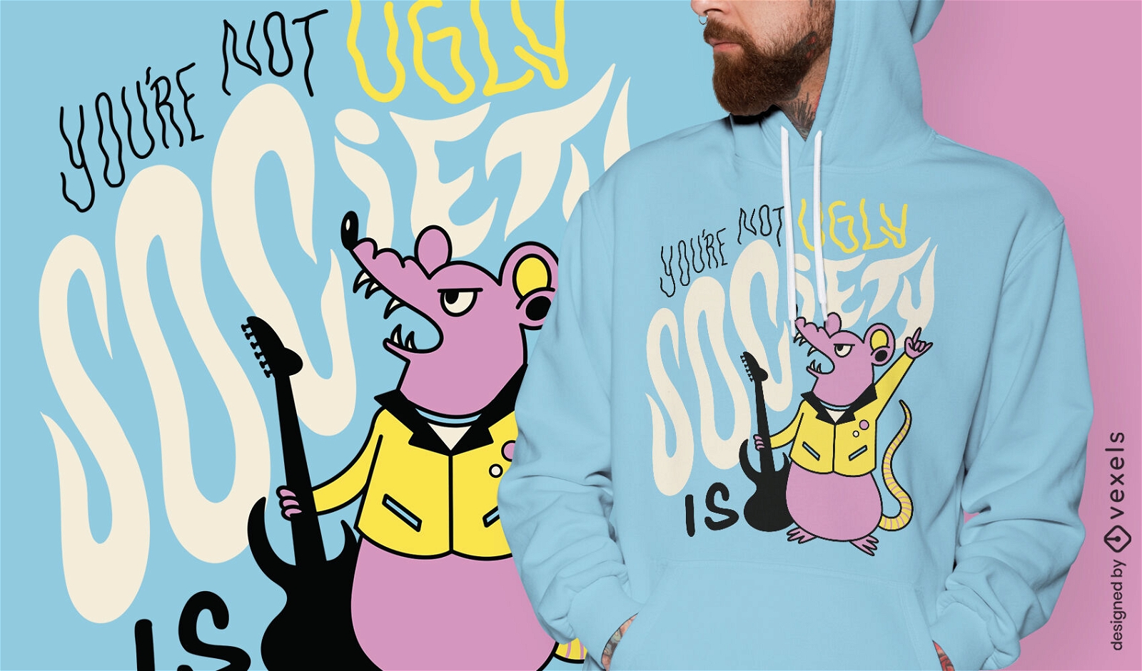 Animal ratón punk con diseño de camiseta de guitarra.
