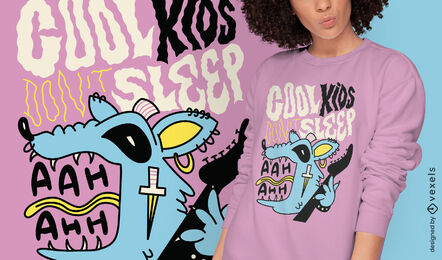 Animal guaxinim punk com design de camiseta de guitarra