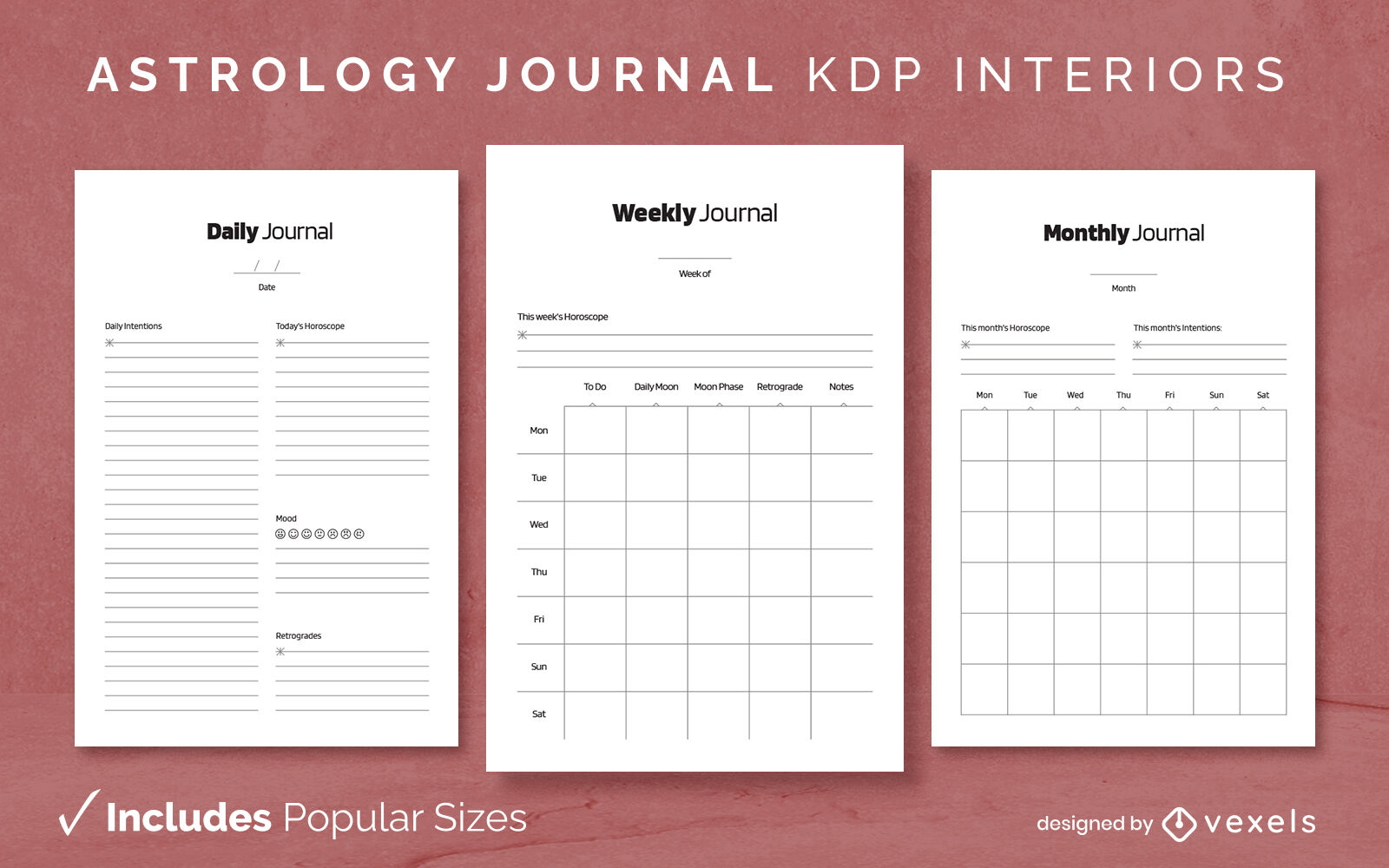 Minimalist astrlogy diary design template KDP