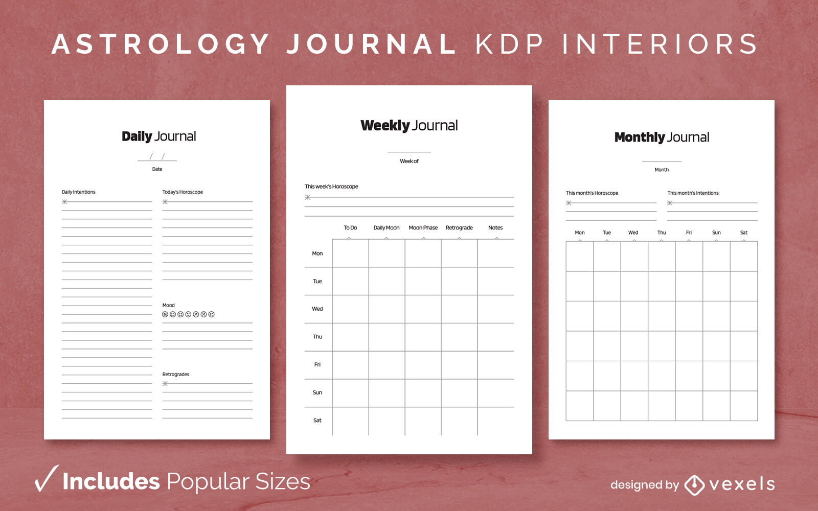 Plantilla de diseño de diario de astrología minimalista KDP