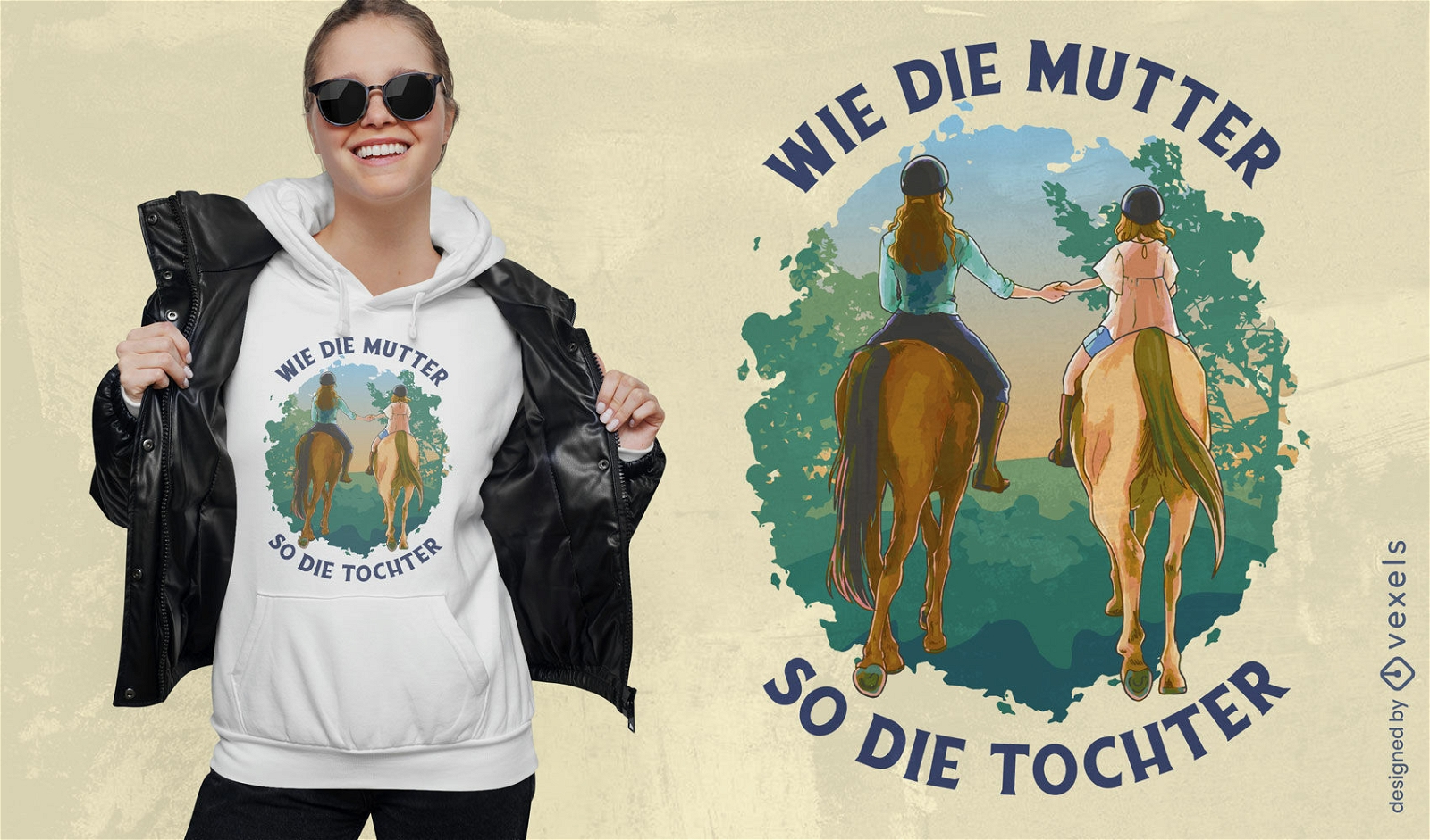 Mother and daughter riding horses t-shirt design