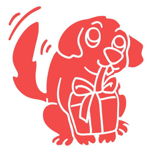 Perro rojo con un regalo en la boca. Diseño PNG
