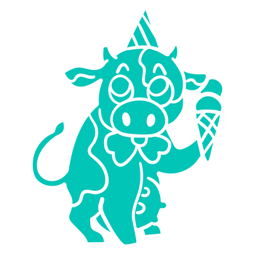 Vaca com um chapéu de festa segurando uma casquinha de sorvete Desenho PNG