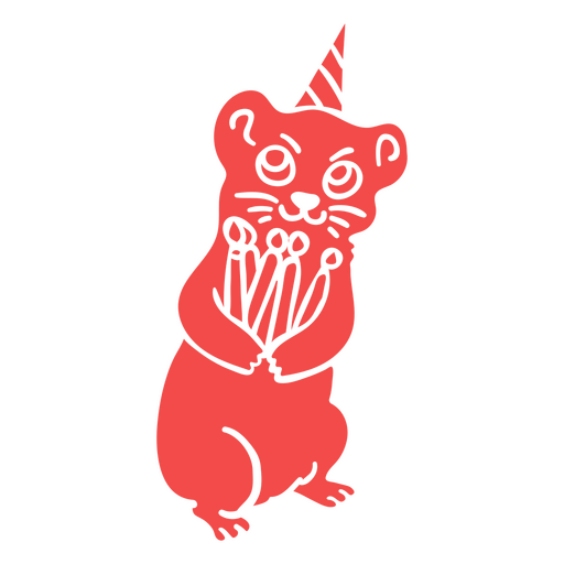 Red rat with a birthday hat holding a birthday cake PNG Design