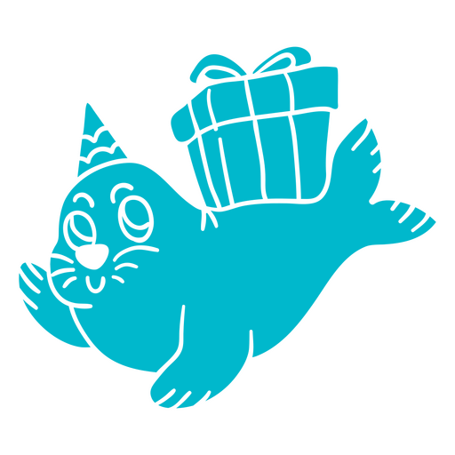Blaues Siegel mit Geburtstagshut PNG-Design