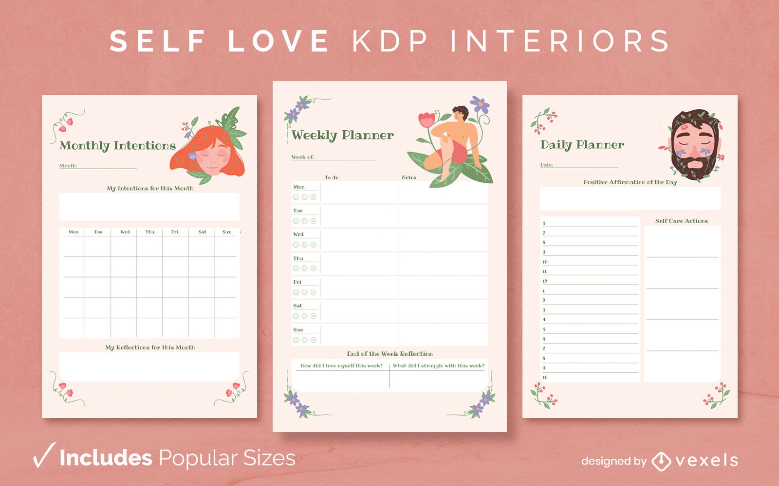 Self love diary template KDP interior design