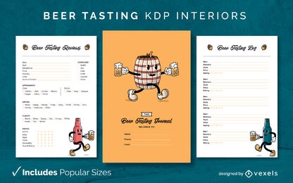 Plantilla de diario de dibujos animados retro de degustación de cerveza Diseño de interiores KDP