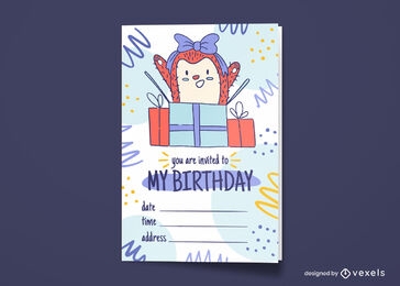 Cartão de convite de aniversário de ouriço