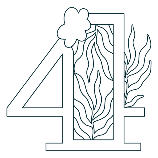 Natural leaf alphabet 4 number stroke PNG Design